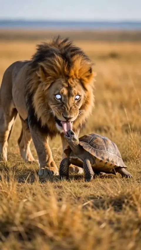 Realistic Lion and Tortoise Interaction
